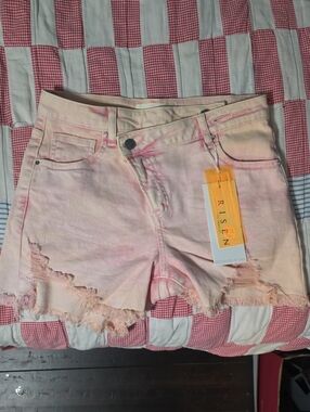 Risen Women's Pink Distressed Denim Shorts - Frayed Hem